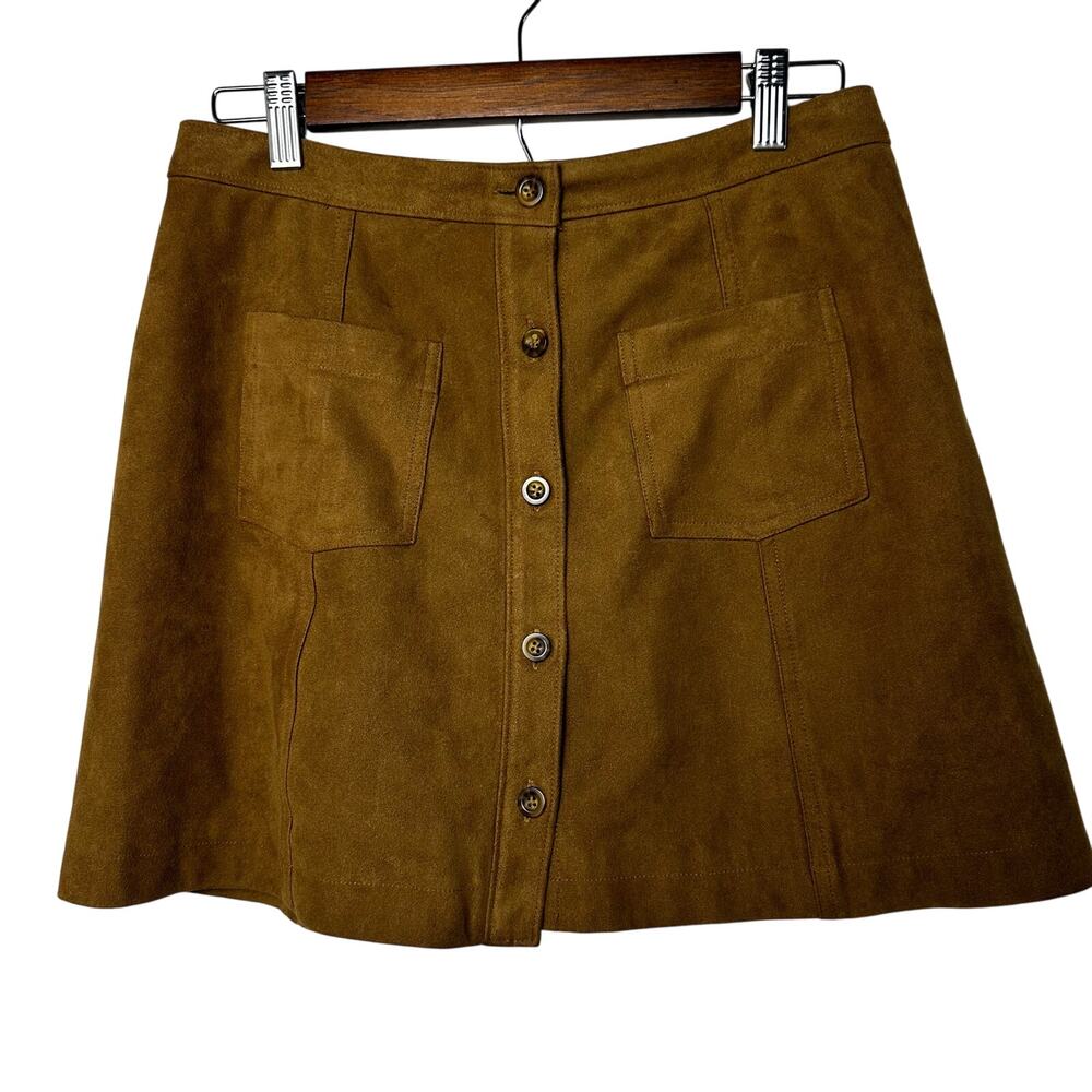 Abercrombie & Fitch Mini Skirt S Brown Faux Suede Button Front A-Line Boho Retro